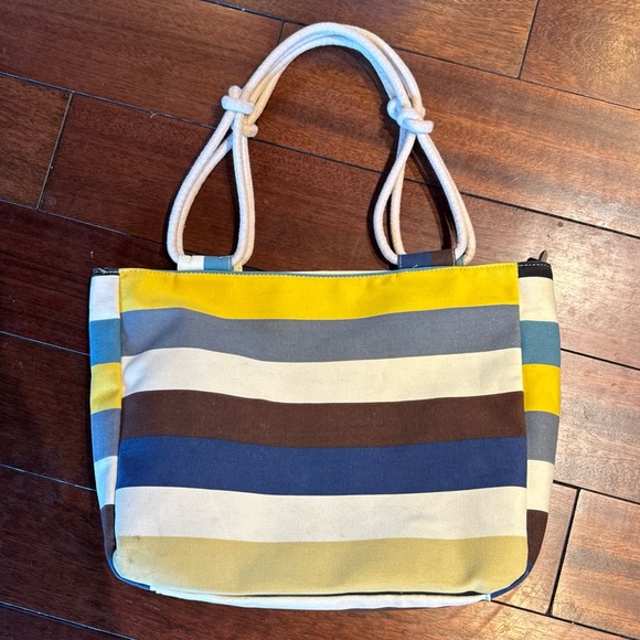 Farmhouse Is My Style Large Stripe Shoulder Bag Tote Canvas Pockets Rope Handle - Picture 1 of 9